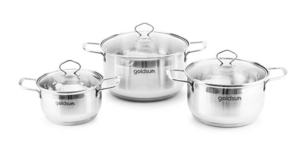 SS430 3 piece pot set, with glass lid