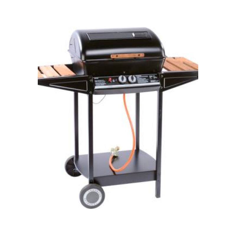 2-Burner Gas Grill, wooden side table