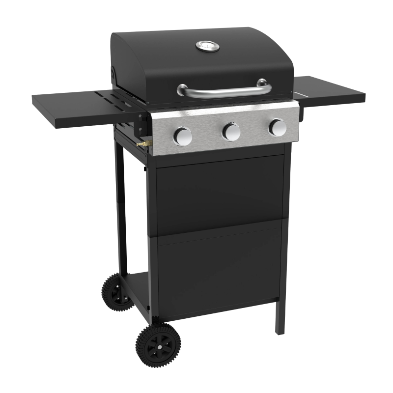 3-Burner Gas Grill, black enamelled lid