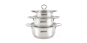 3-sized stainless steel pot set, with glass lid